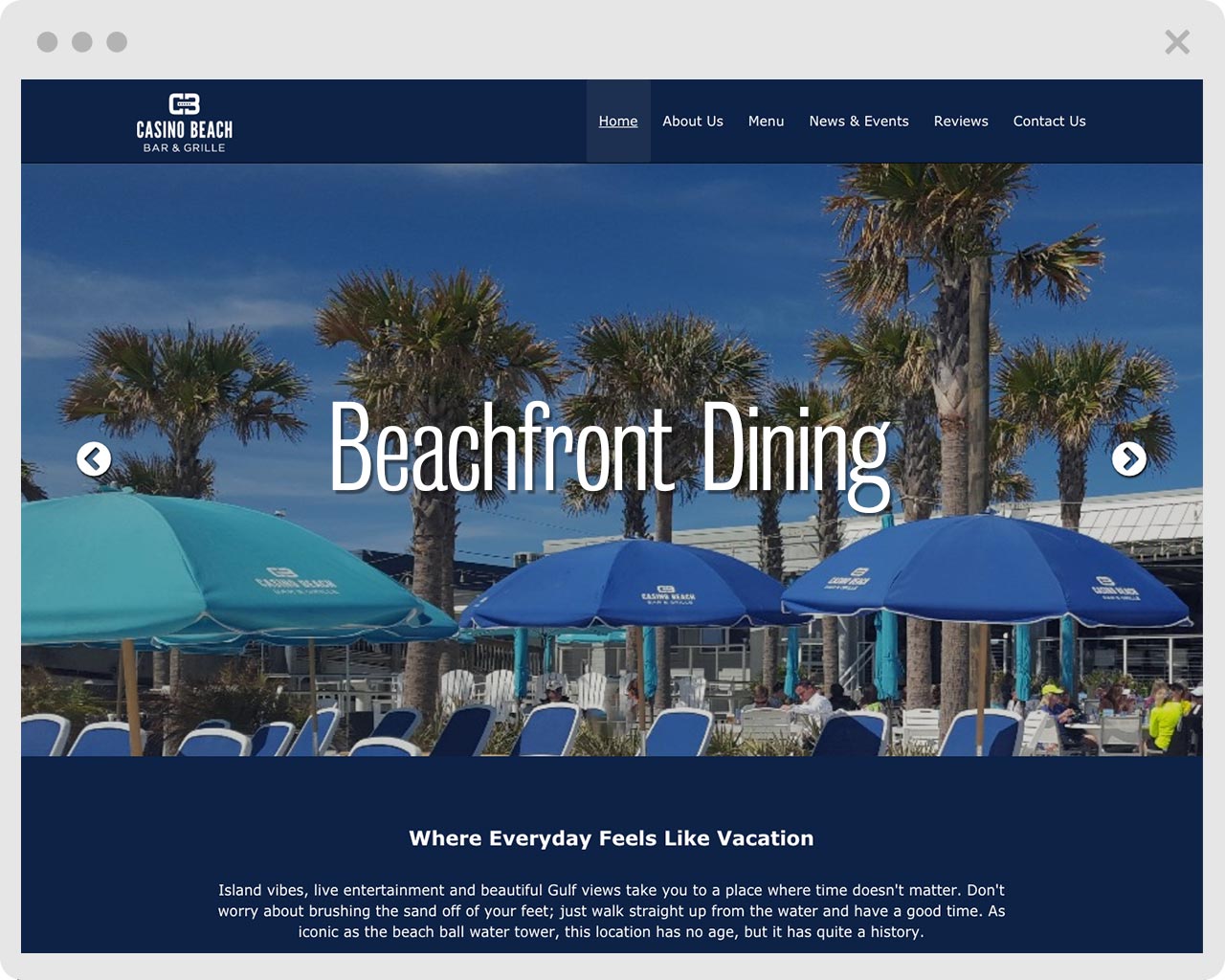 image of Casino Beach Bar and Grill webpage